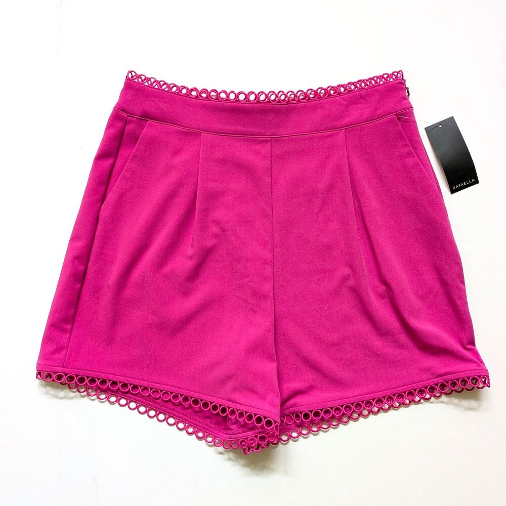 Rafaella Hot Pink High Waist Shorts Size 6 Ring Eyelet Trim NWT $59 Barbiecore
